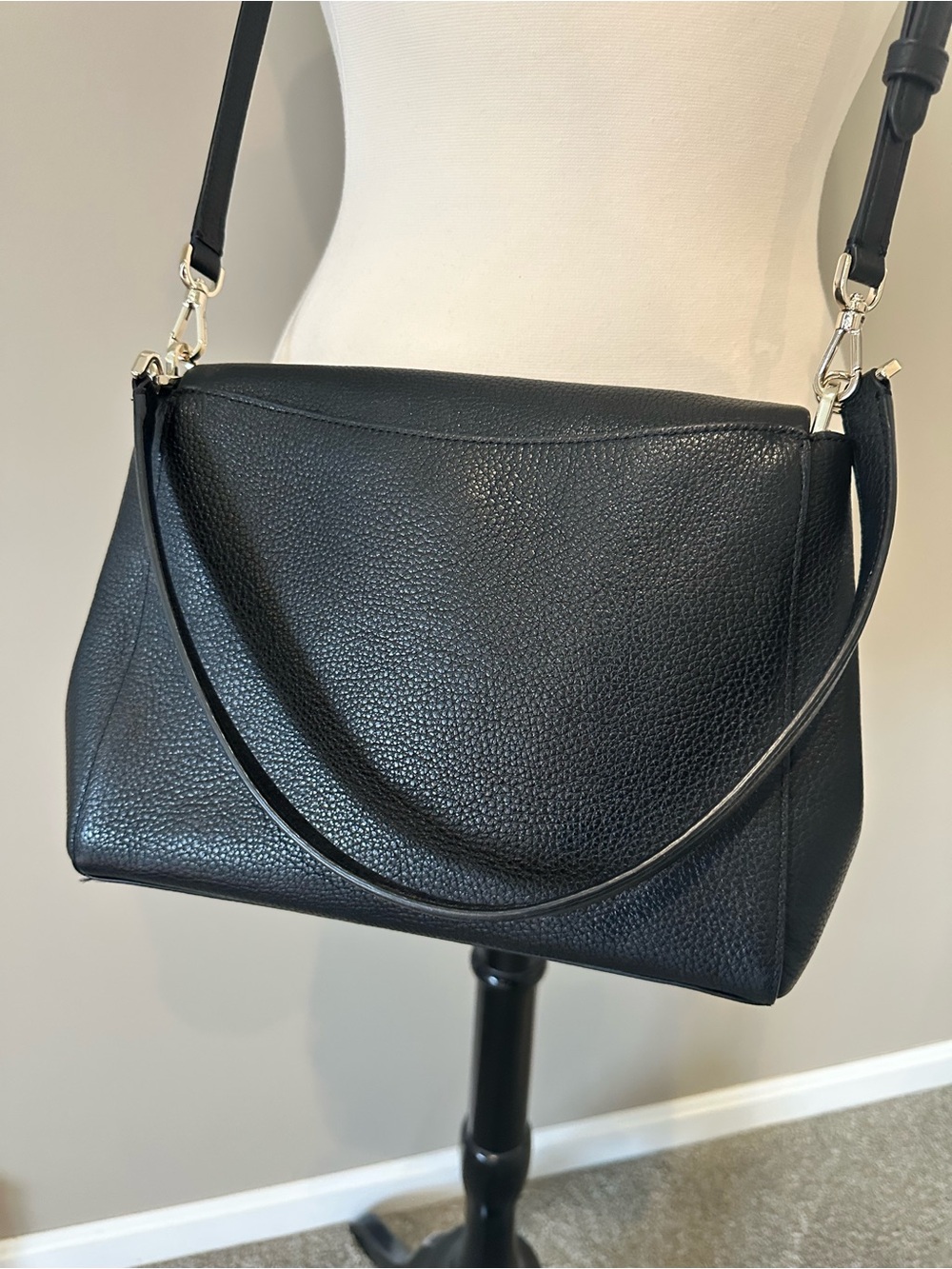 kate spade Black Leather Pebbled Crossbody with Front Zip - Picture 3 of 4